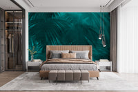 Turquoise Color Palm Tree Leaves Wallpaper Murals - Giffywalls