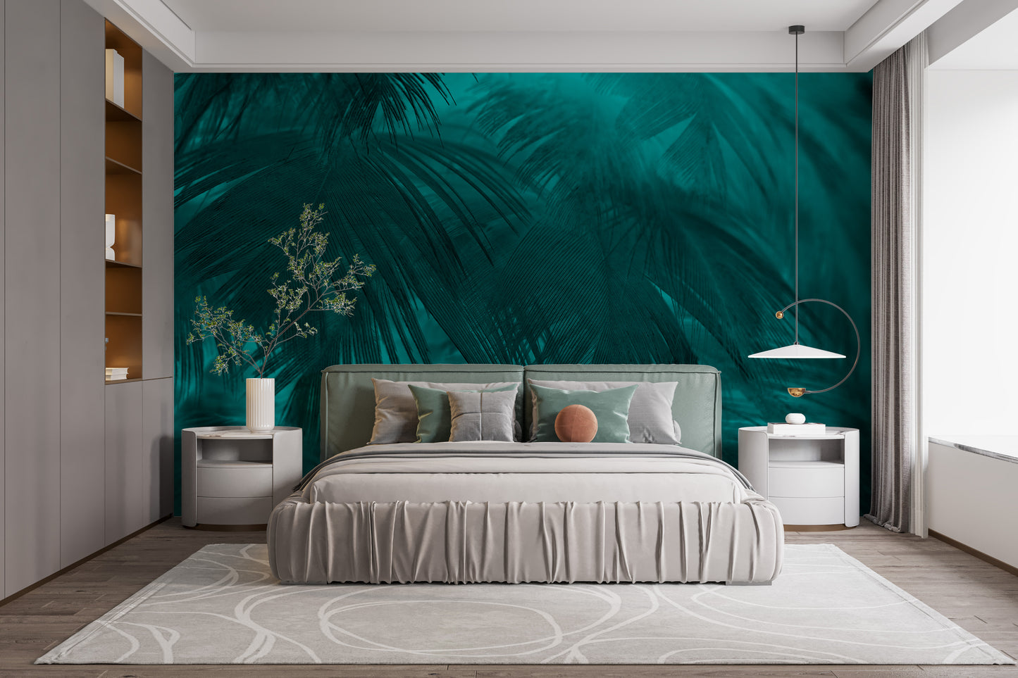 Turquoise Color Palm Tree Leaves Wallpaper Murals - Giffywalls