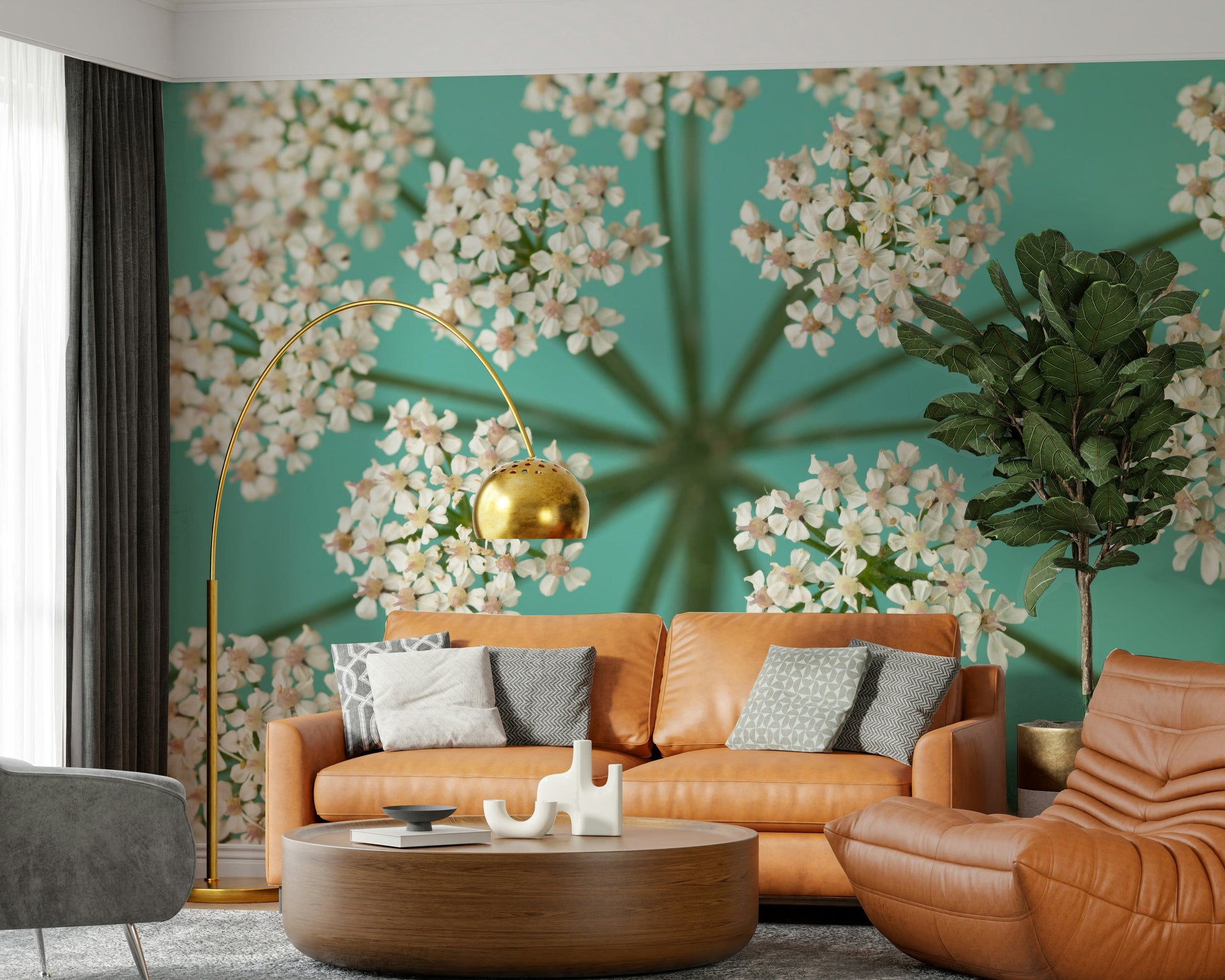 Whimsical Delicate Blooms mural design; scattered soft petals, inspiring and calming.