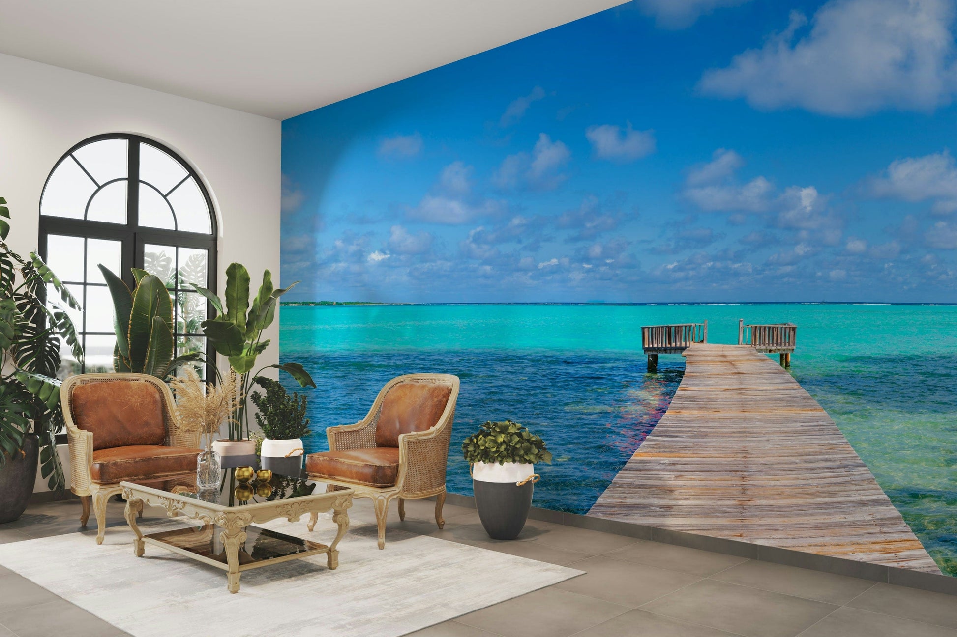 The mural has a soft, graceful feel.


