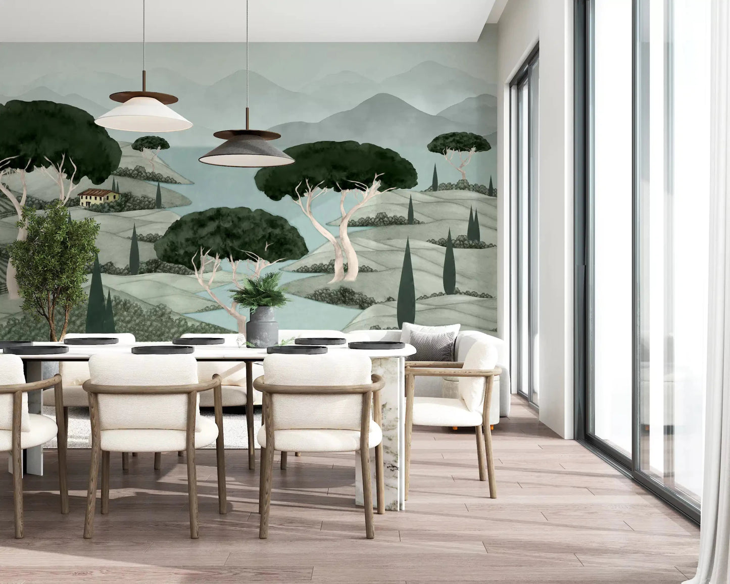 Mint green Tuscan Dreamscape Wall Mural nature wallpaper for dining room 