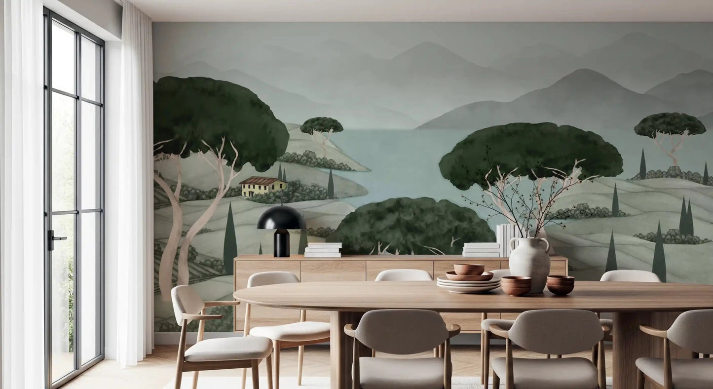 Illustrative Tuscan Dreamscape Wall Mural hills wallpaper
