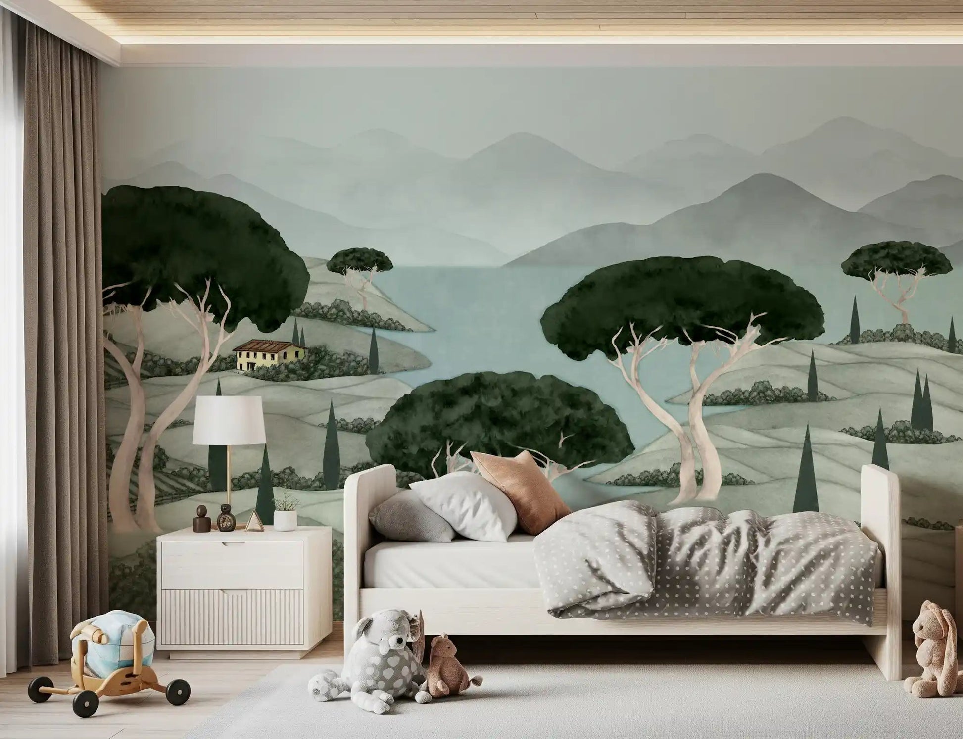 Misty blue Tuscan Dreamscape Wall Mural mountain wallpaper
