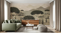 Hand-painted Tuscan Hillside Vista Wall Mural with scenic nature views