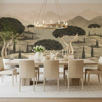 Vintage style dining area Tuscan Hillside Vista Wall Mural showcasing Italian countryside