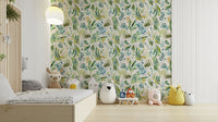 Wallpaper with watercolor olive leaves and natural flow.


