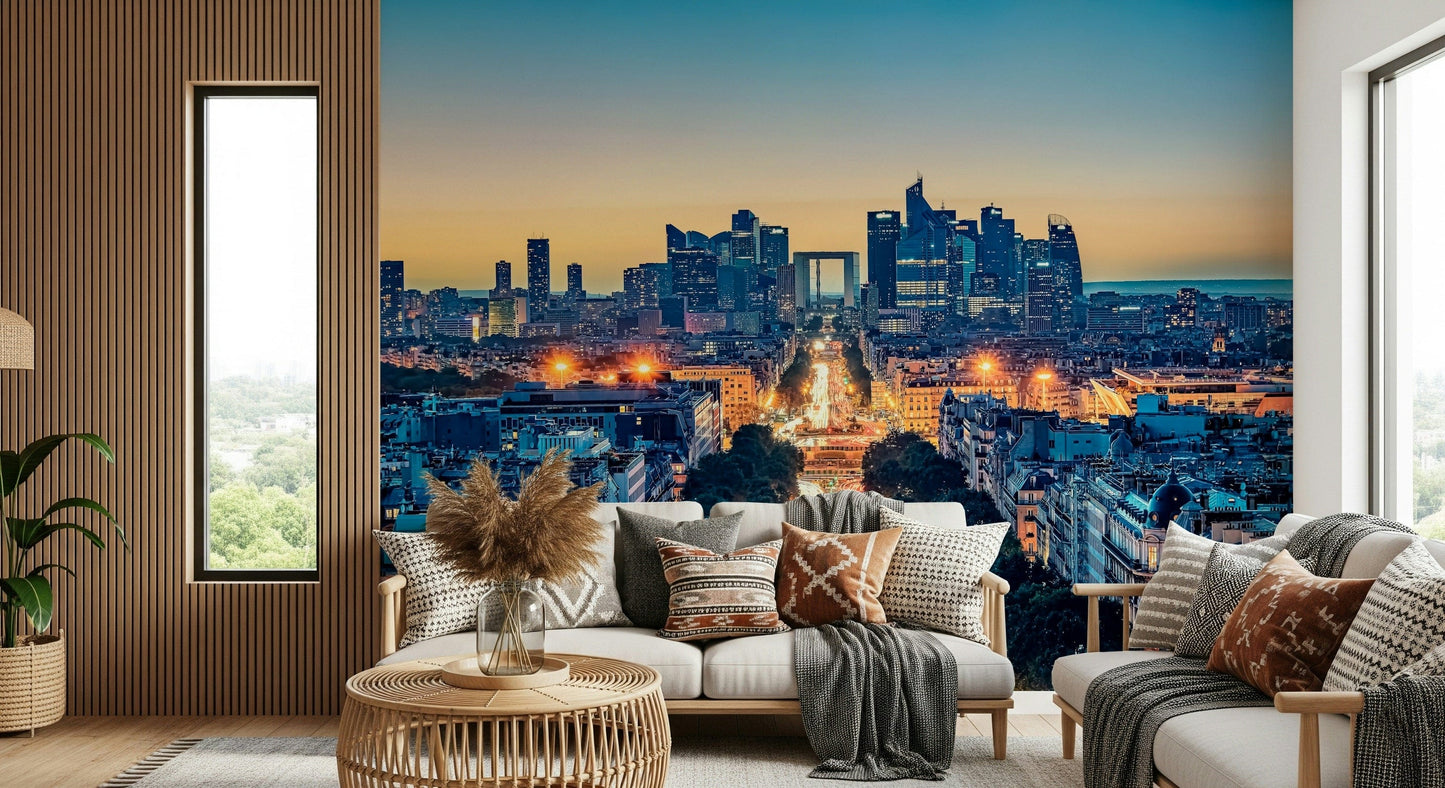 Mural Twilight Metropolis, capturing the vibrant atmosphere of dusk.