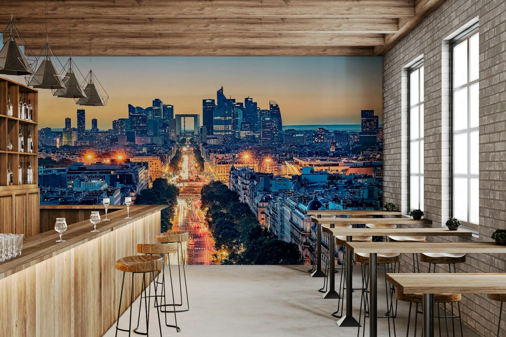 Iconic arch structure visible, Twilight Metropolis modern mural design.