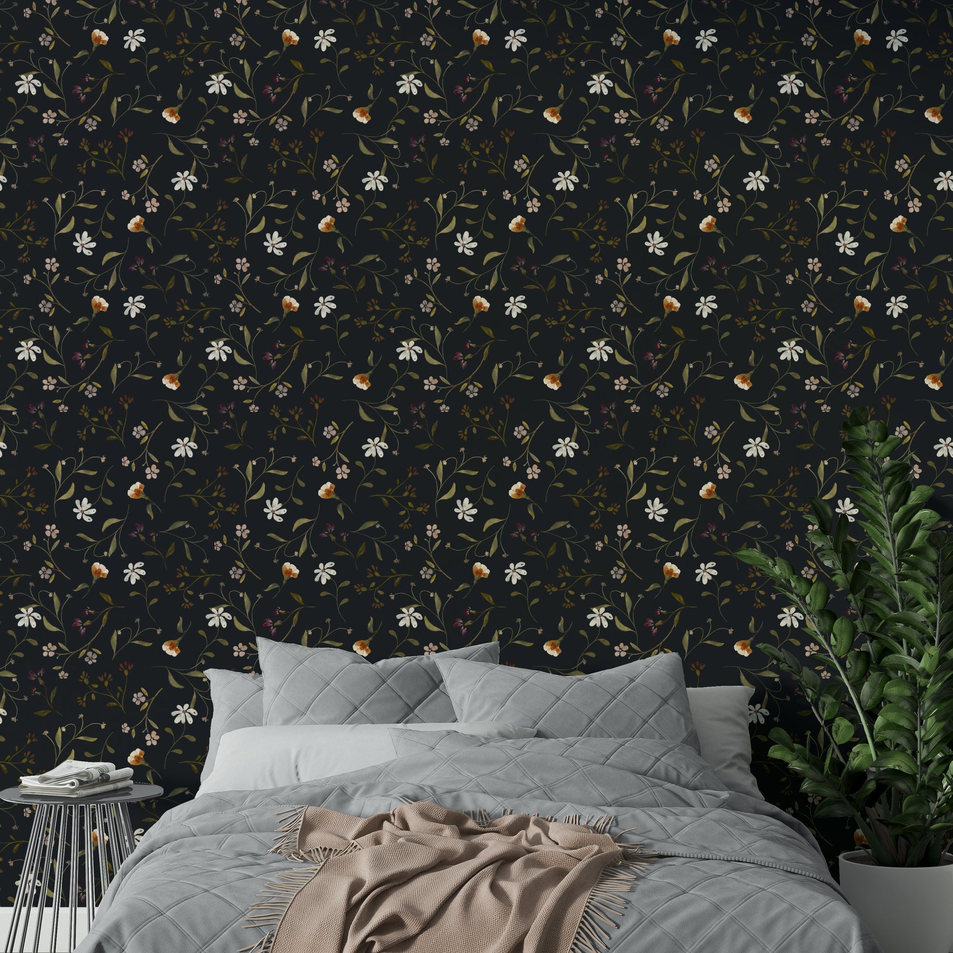 Romantic twilight-themed floral wall design


