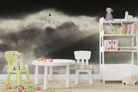 An artistic seamless two-wall mural on minimalist wallpaper.

