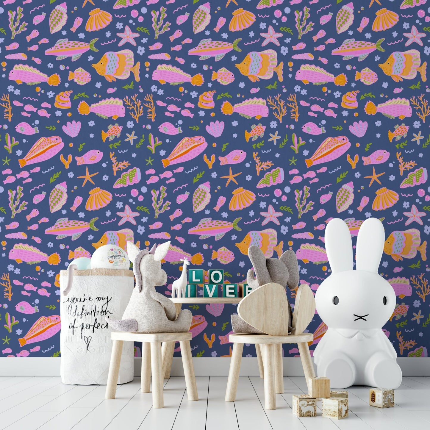 The colors are bright and cheerful tones.

