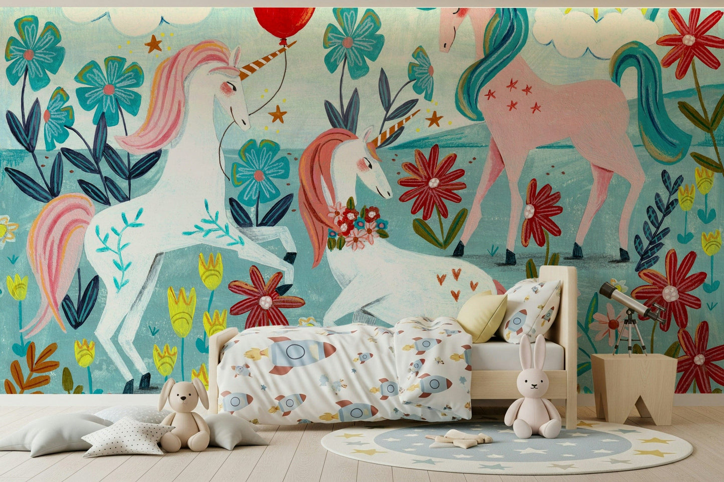 Floral Unicorn Magic Wall Mural -2664483