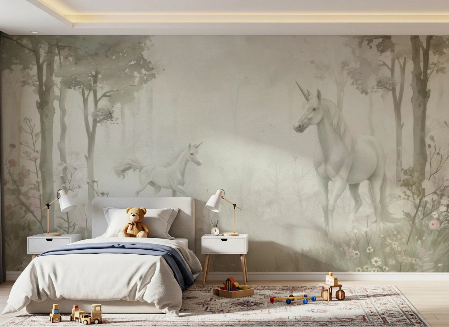 Unicorns in a Magical Dreamy Forest – Sage Wall Mural