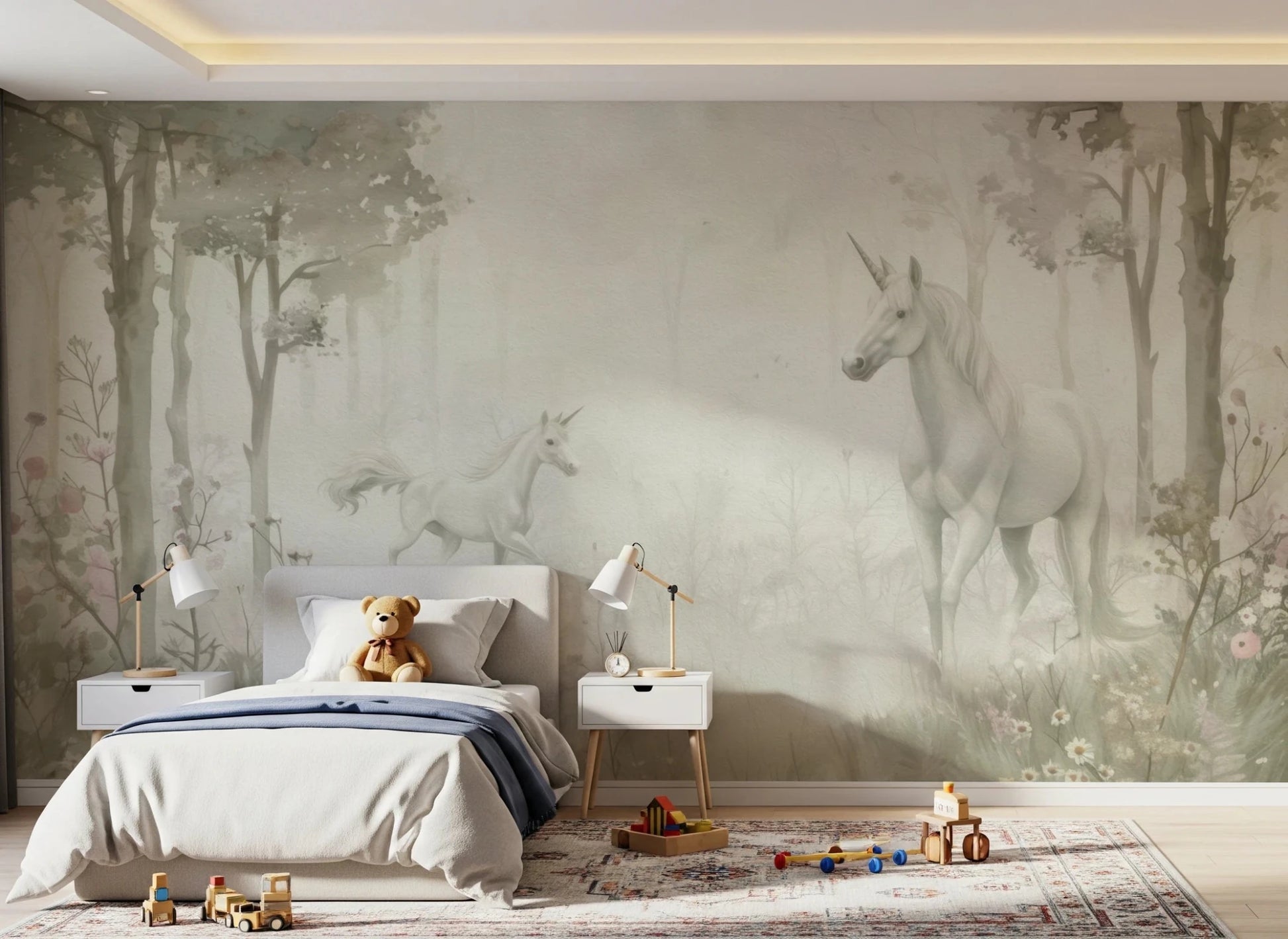 Unicorns in a Magical Dreamy Forest – Sage Wall Mural