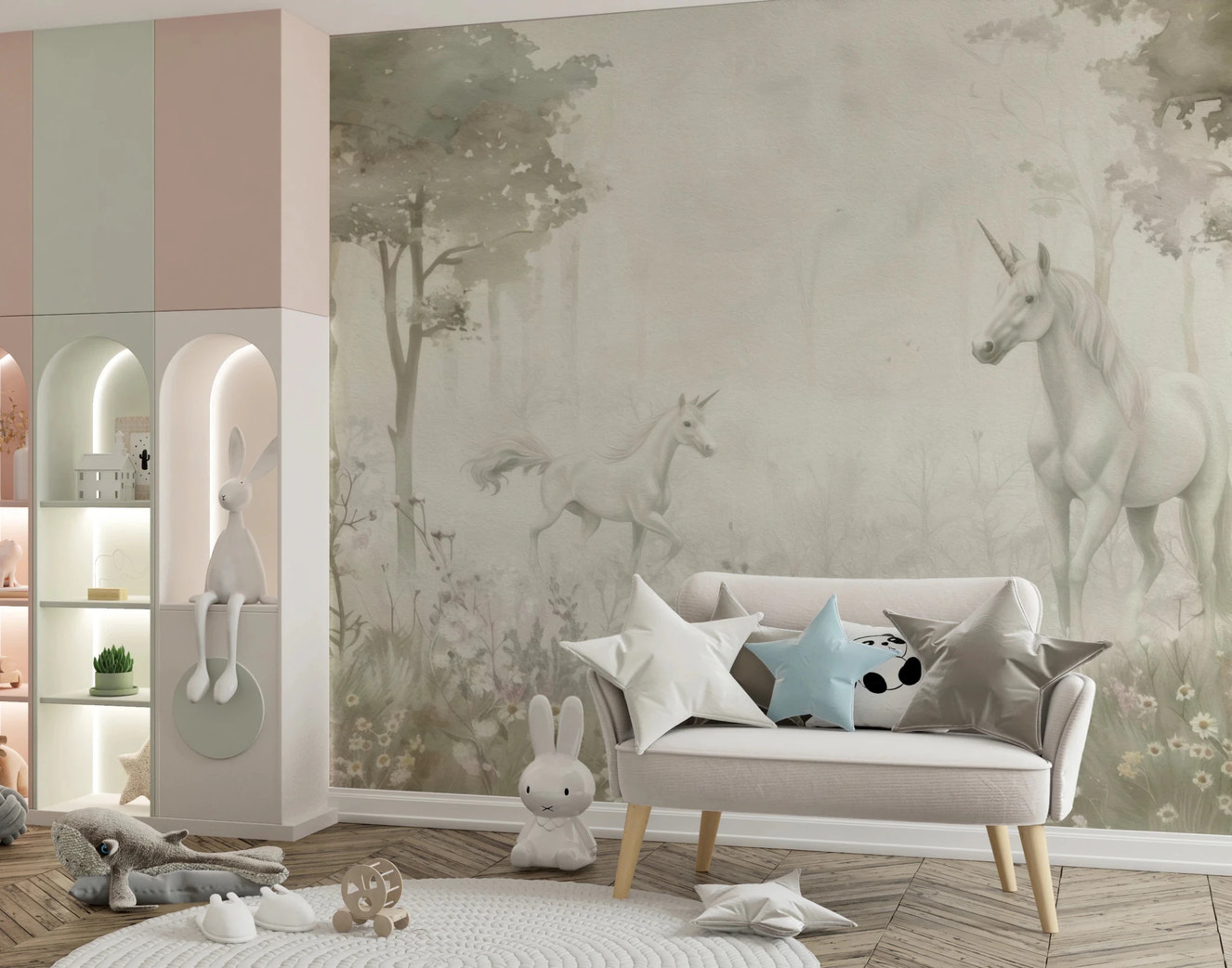 Unicorns in a Magical Dreamy Forest – Sage Wall Mural