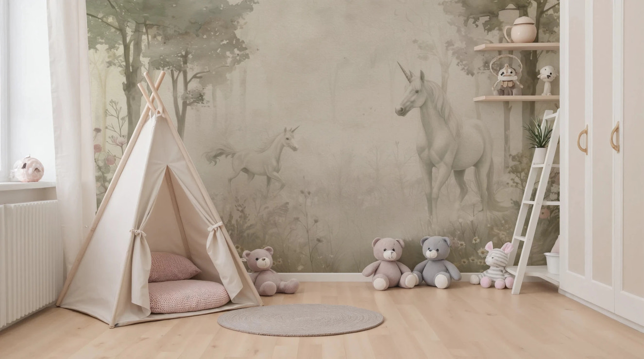 Unicorns in a Magical Dreamy Forest – Sage Wall Mural