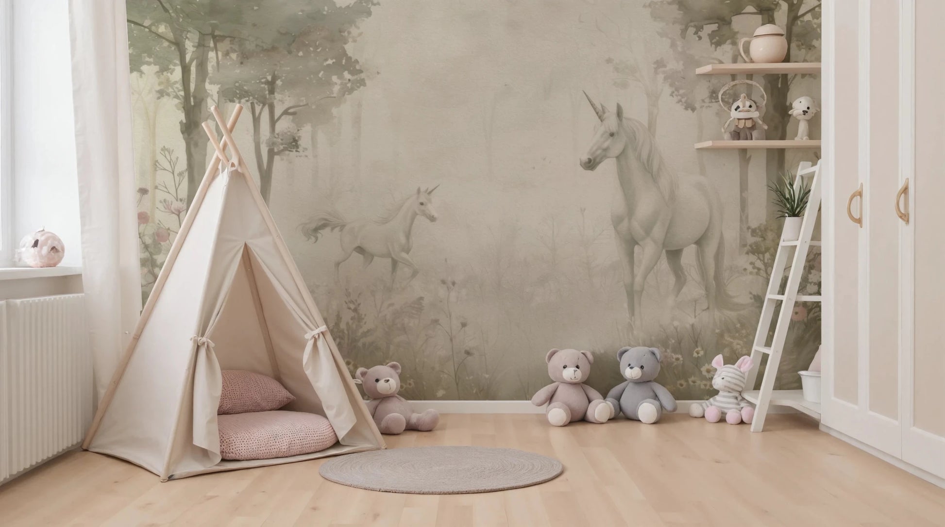 Unicorns in a Magical Dreamy Forest – Sage Wall Mural