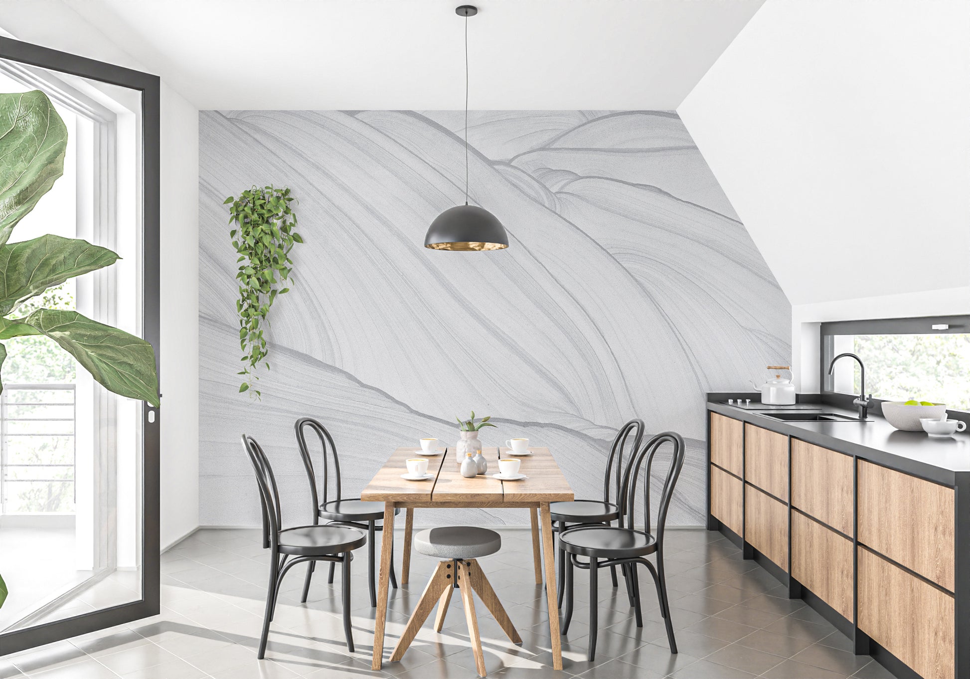 Sophisticated grey marble wallpaper elegance
