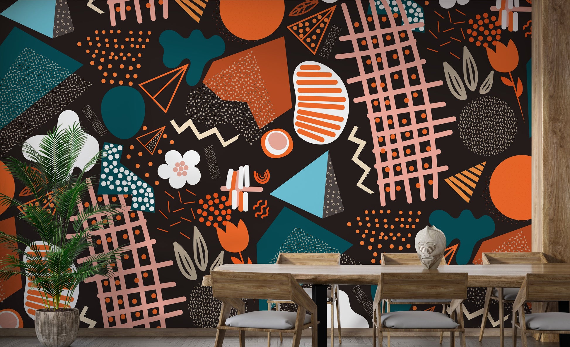 Handcrafted Abstract Art wallpaper mural shown as a full feature wall that highlights the design