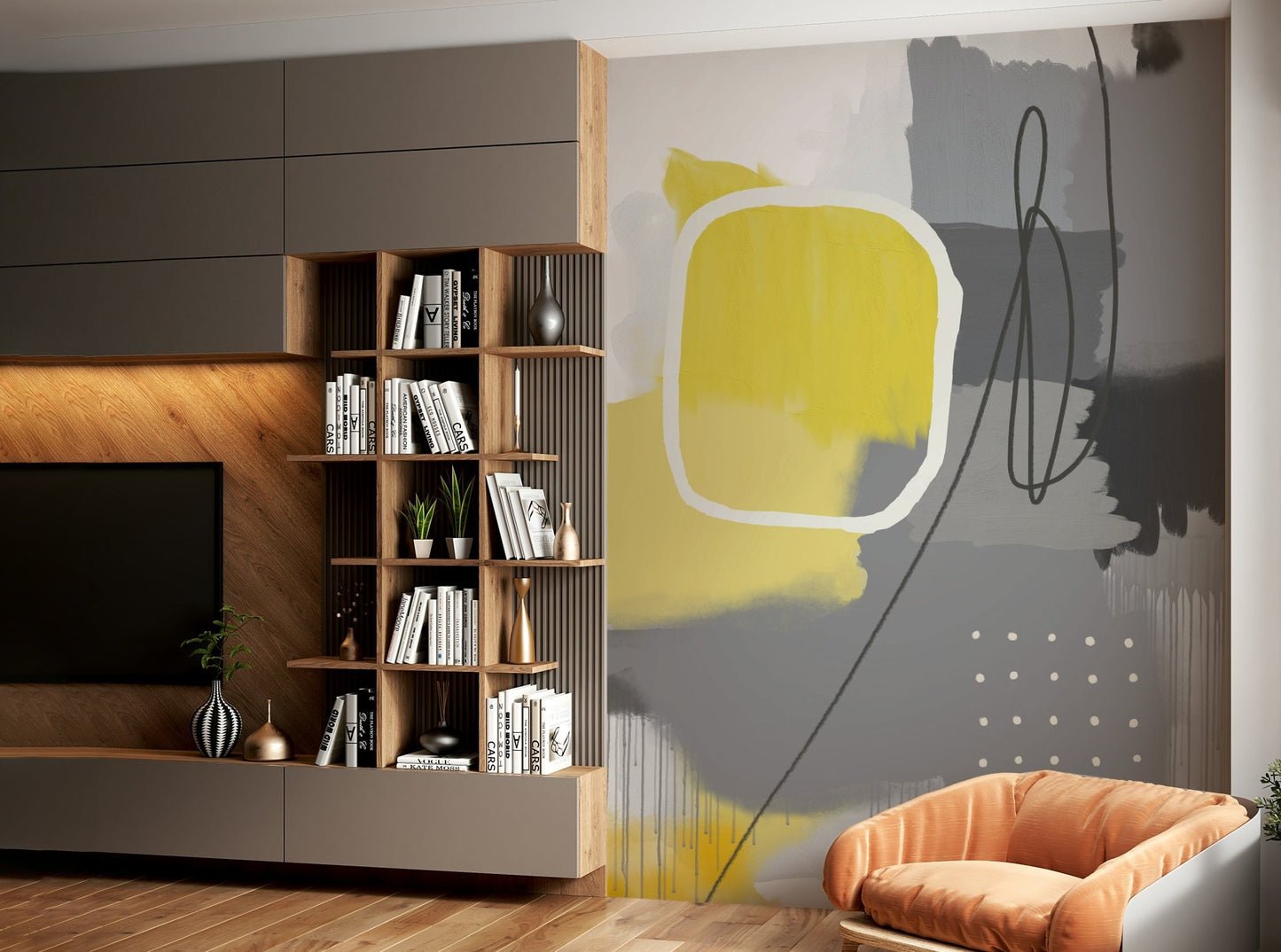 Yellow grey abstract wall mural

