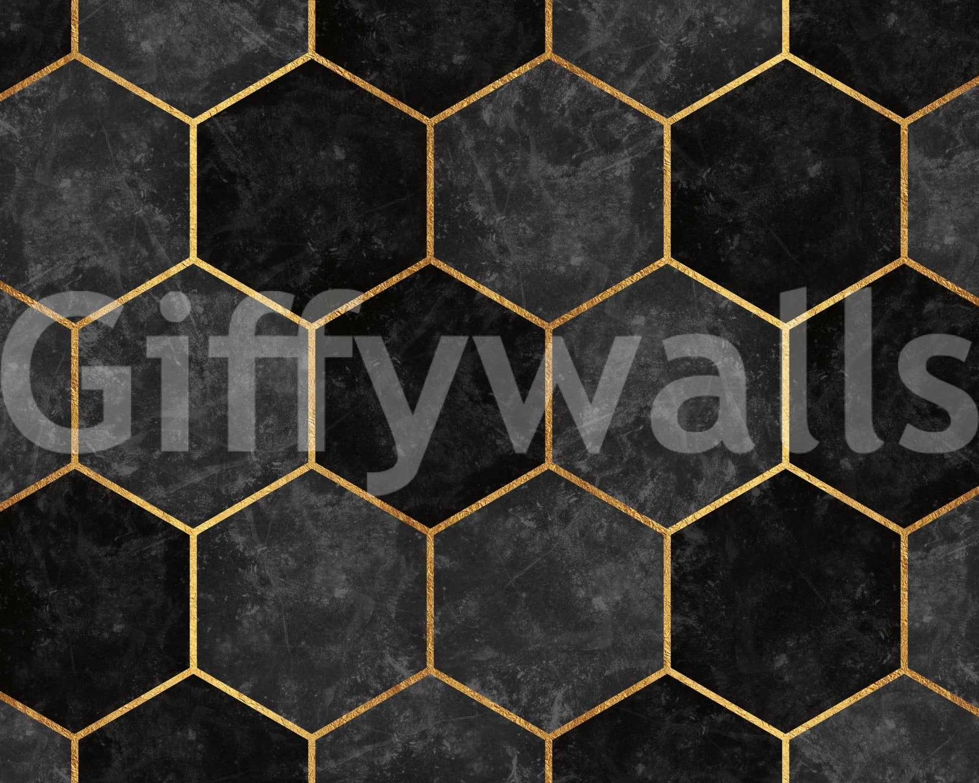 Dark geometric hexagon wall mural for a sleek modern space.

