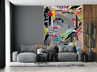 A calming abstract design wallpaper mural that defines a space.
