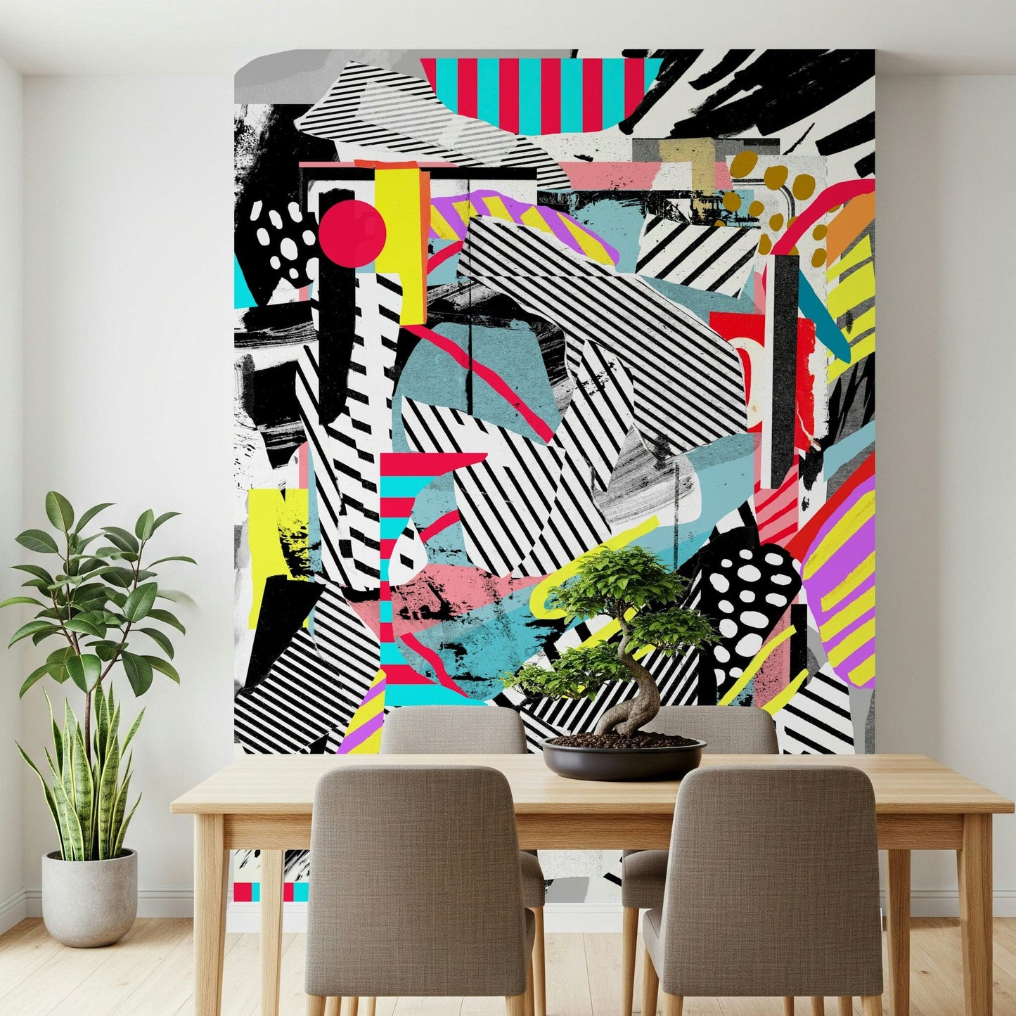 A graceful subtle pattern wall mural in cool, neutral tones.