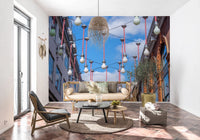 Artistic Urban Hanging Lights Wall Mural captures daylight illumination.
