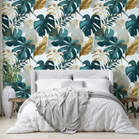 Bold botanical wallpaper with jungle greenery

