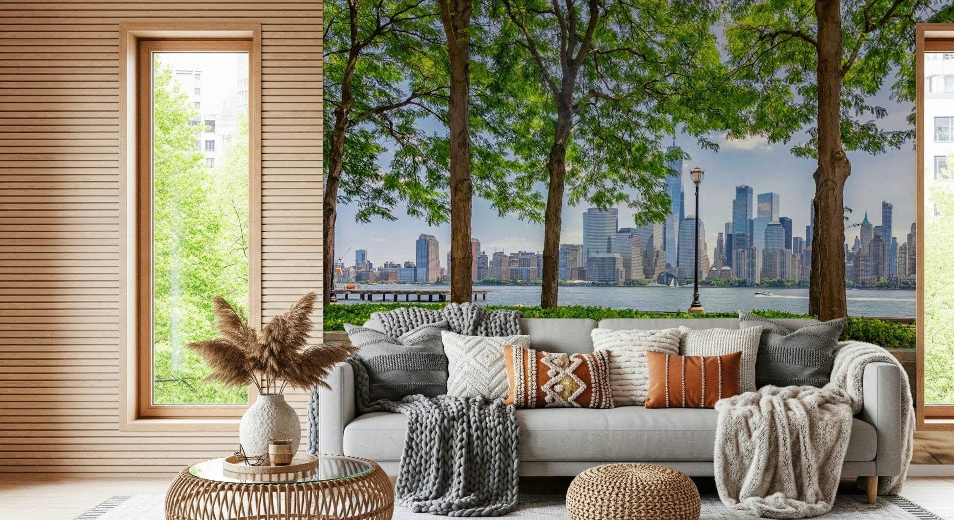 Bright daytime metropolis scenery wallpaper mural art