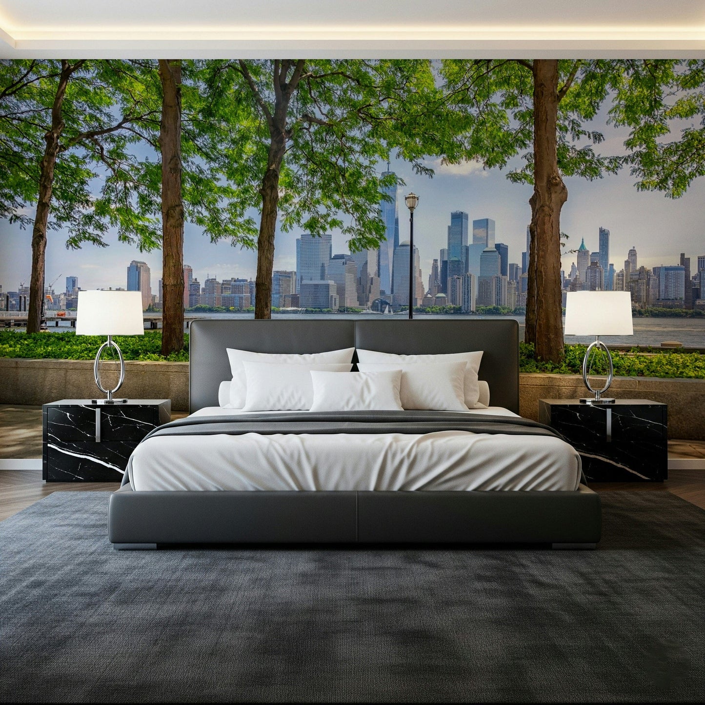 New York riverfront scenery peel and stick wallpaper
