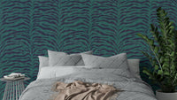 A close-up view of a wallpaper with a zebra stripe pattern.
