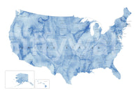 USA map with states and capitals in blue watercolor Wall Mural