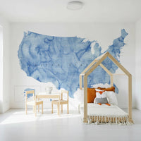 USA map with states and capitals in blue watercolor Wall Mural