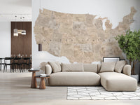 USA map with states and capitals in tan watercolor Wall Mural