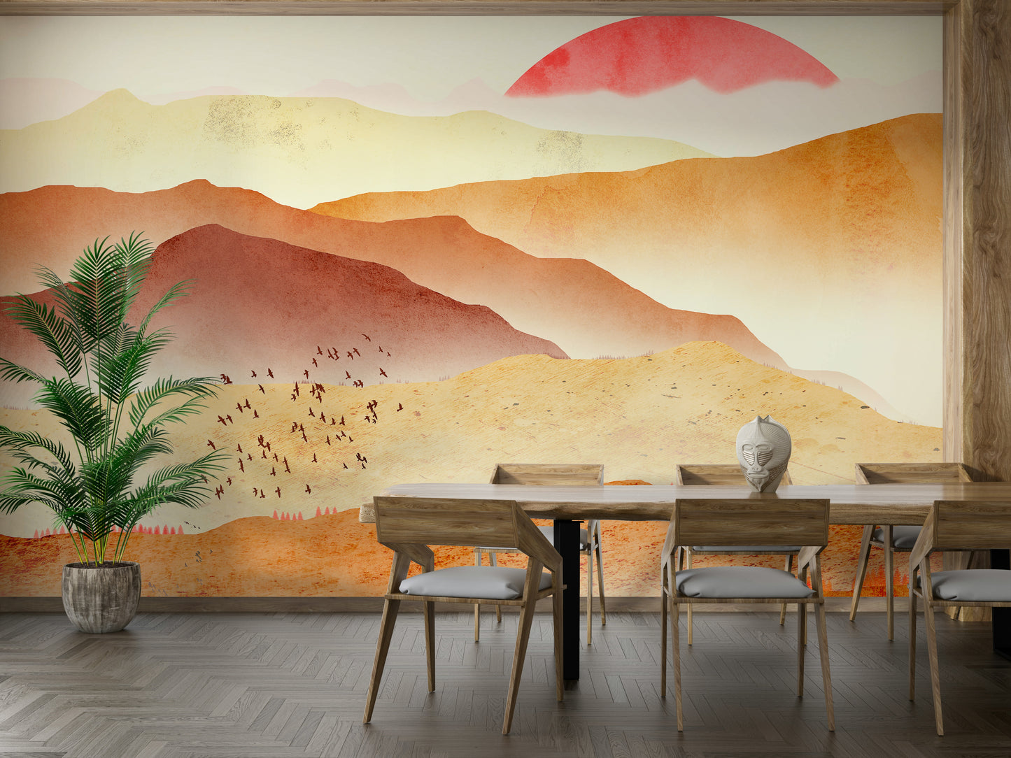Sophisticated red stone wall coverings for a boutique style lounge area.