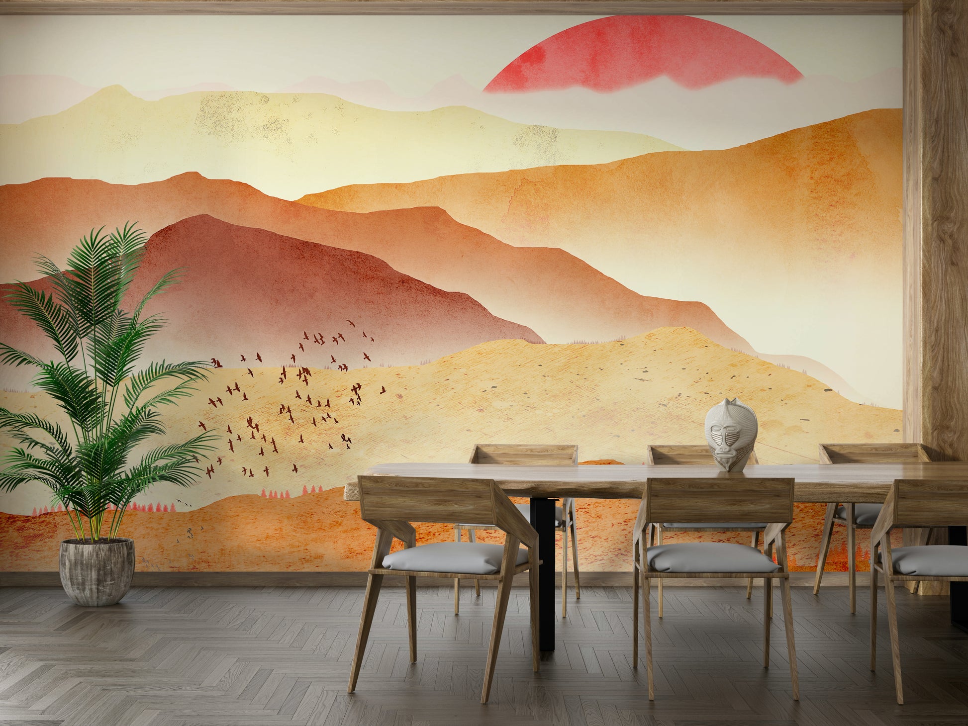 Sophisticated red stone wall coverings for a boutique style lounge area.