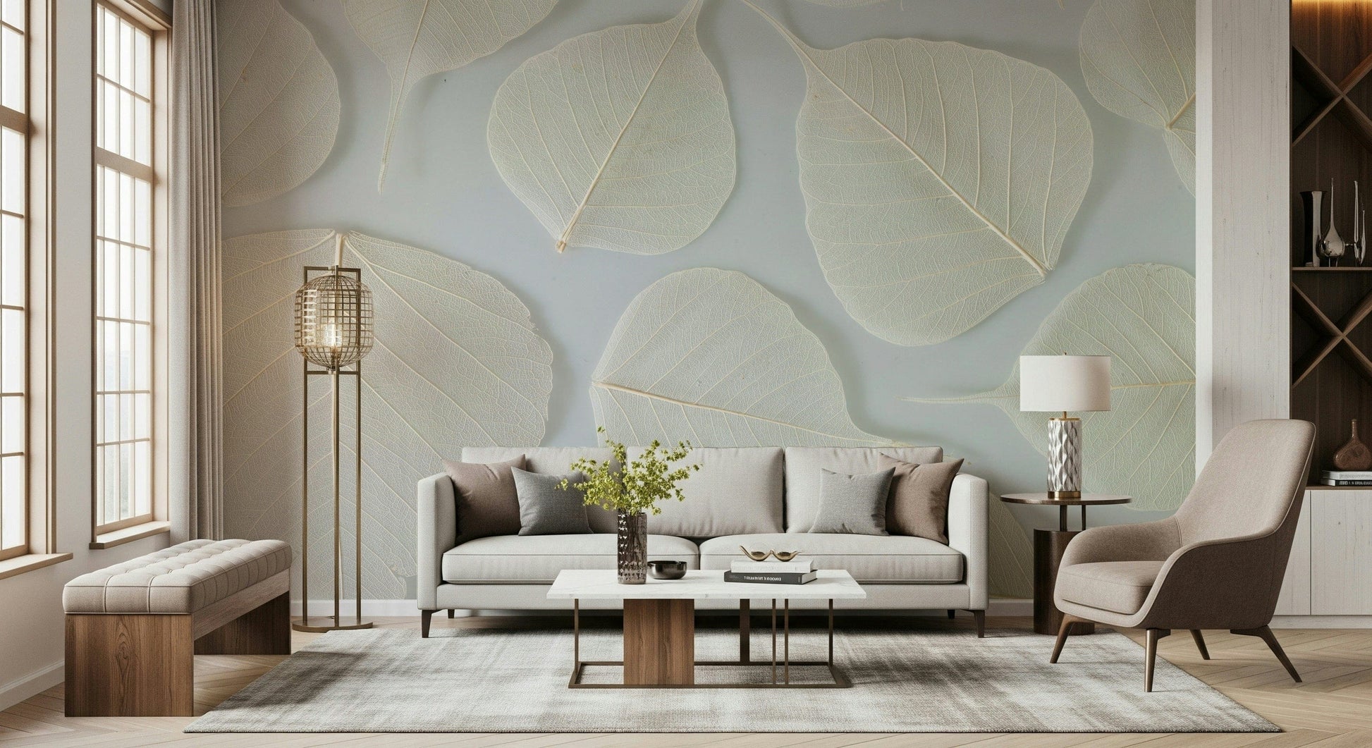 Beautiful Elegance botanical mural minimal texture design.