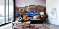 Wall mural, historic Venetian architecture, blue covered gondolas.