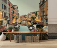 Beautiful canal view, old buildings reflected, Venetian Canal Dreams wall art.