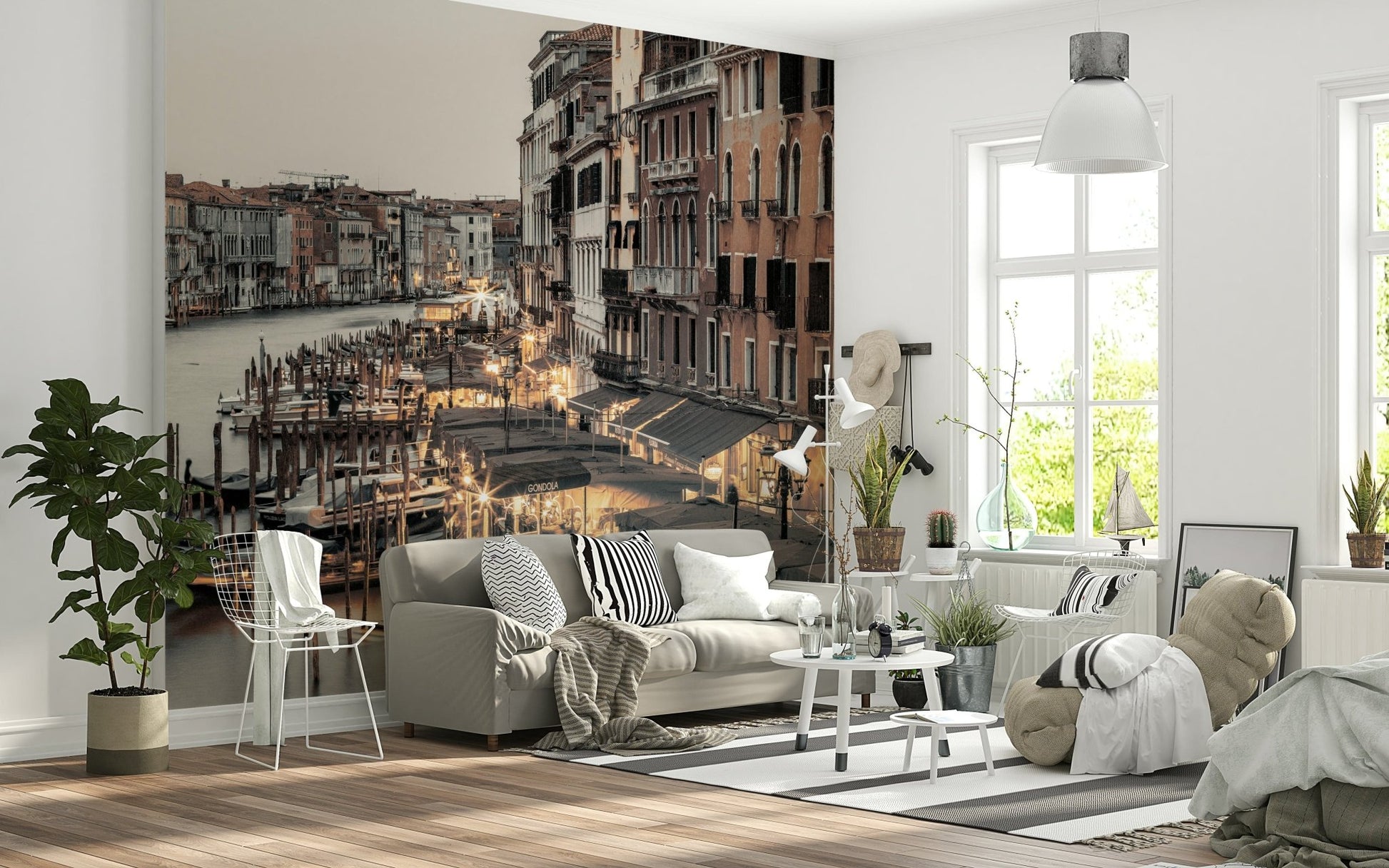 Warm glow Venetian Canal Evening wallpaper for walls elegant European street.