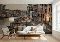 Gondola docks image Venetian Canal Evening wall covering romantic setting.