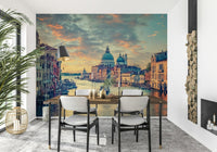 Golden light Venetian Dawn wall mural serene water setting.