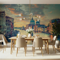 Sunrise Grand Canal Venice wall mural historic architecture.