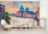 Gondola canal mural in reading nook, calm colour palette