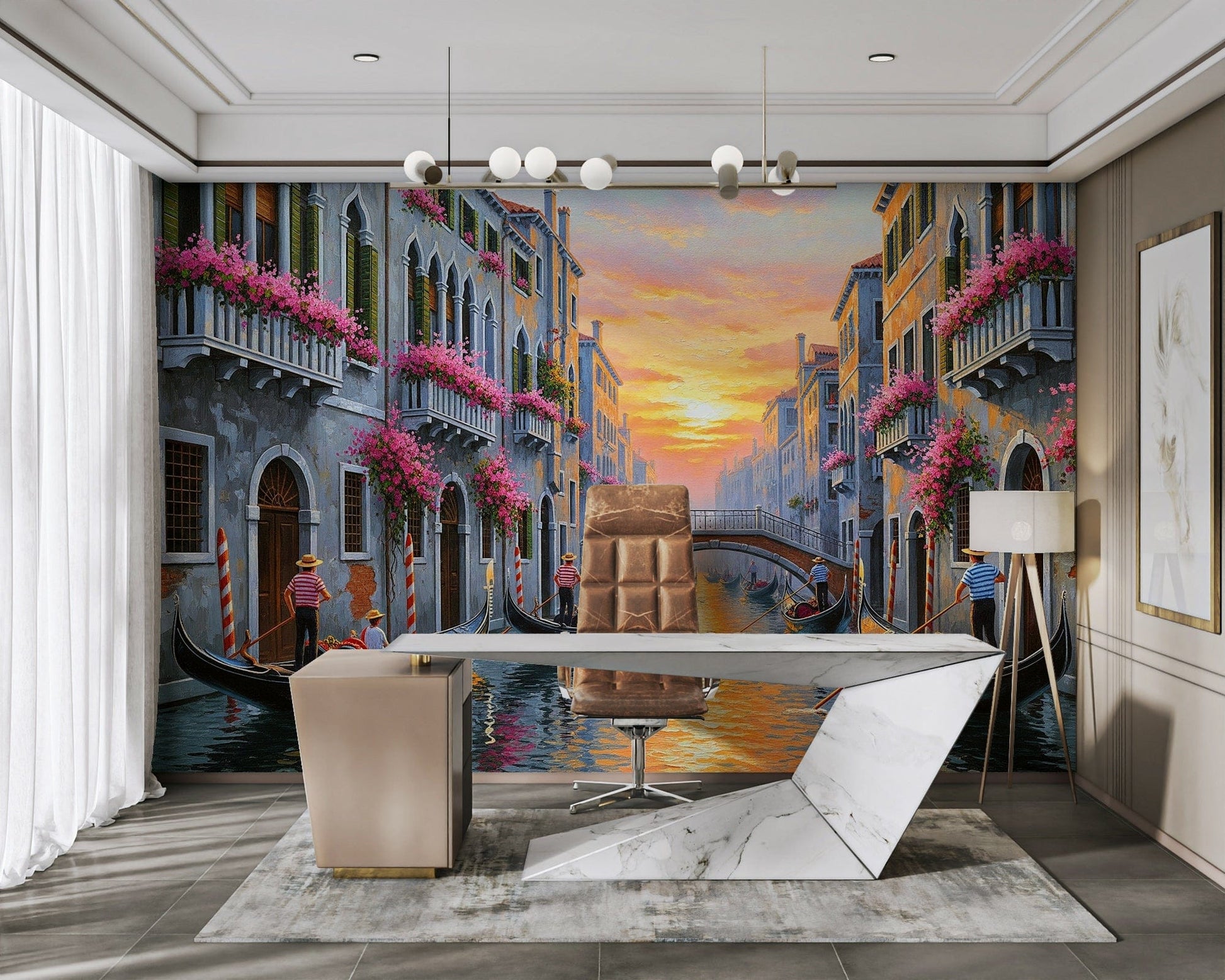 Mural wallpaper capturing soft morning light

