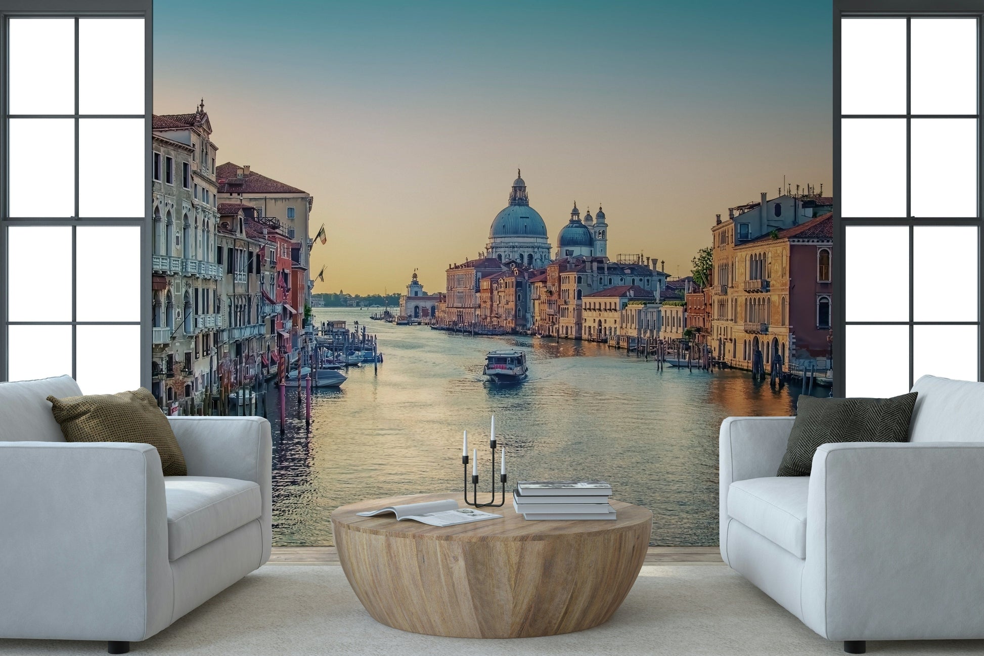 Venice Serenade peel and stick wallpaper urban waterway.