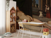 Venus of Urbino mural featuring roses and Renaissance charm.
