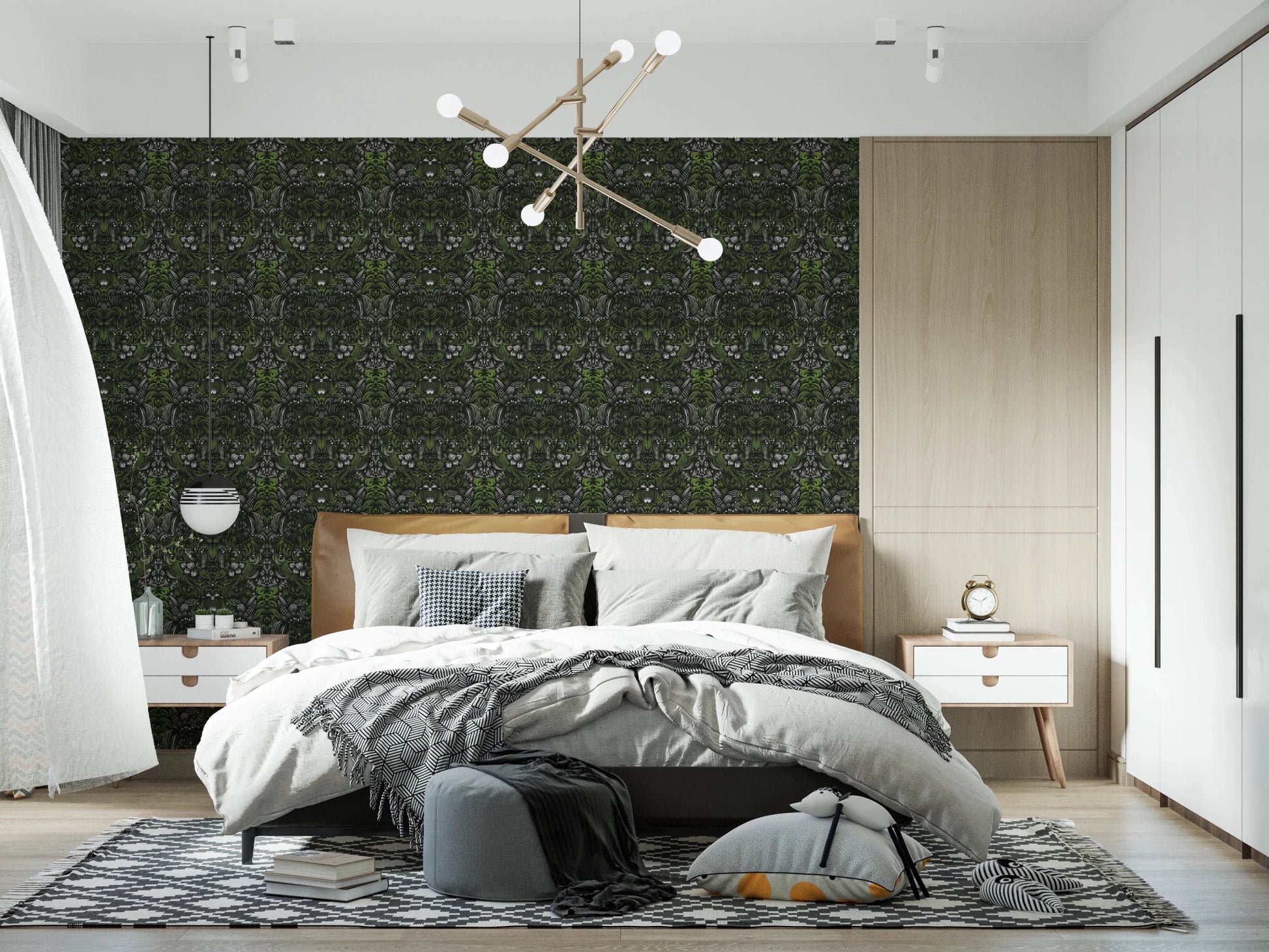 Verdant Damask Jungle Tapestry style Green Forest Wallpaper⁠