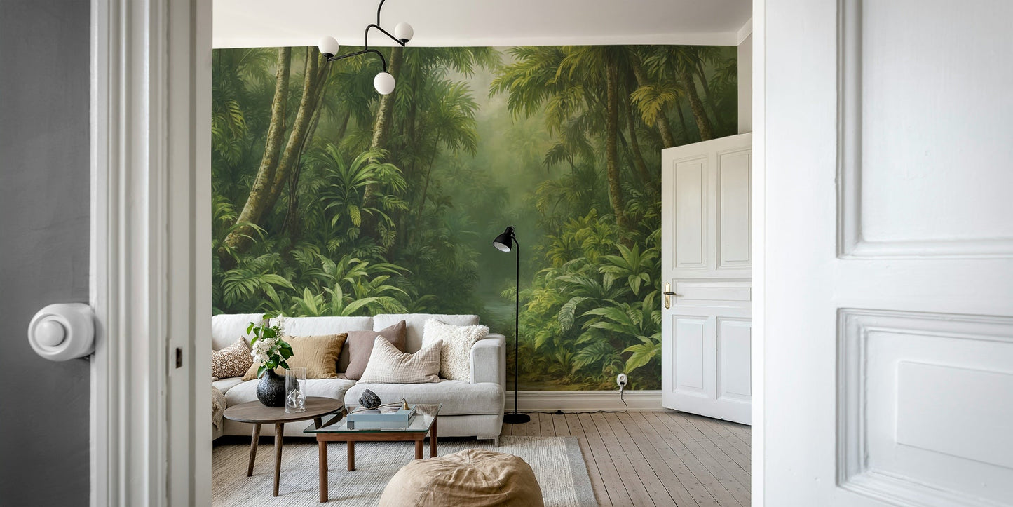 The colors are earthy and natural, with dominant greens and browns.

